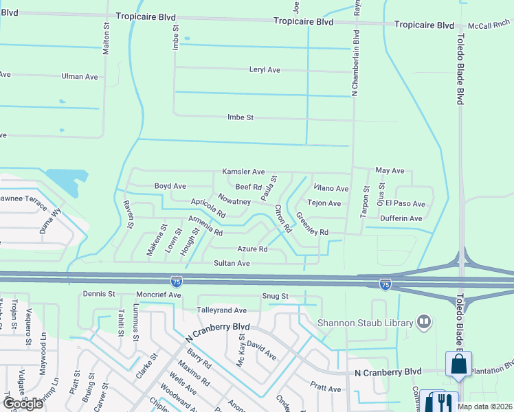map of restaurants, bars, coffee shops, grocery stores, and more near 2490 Nowatney in North Port