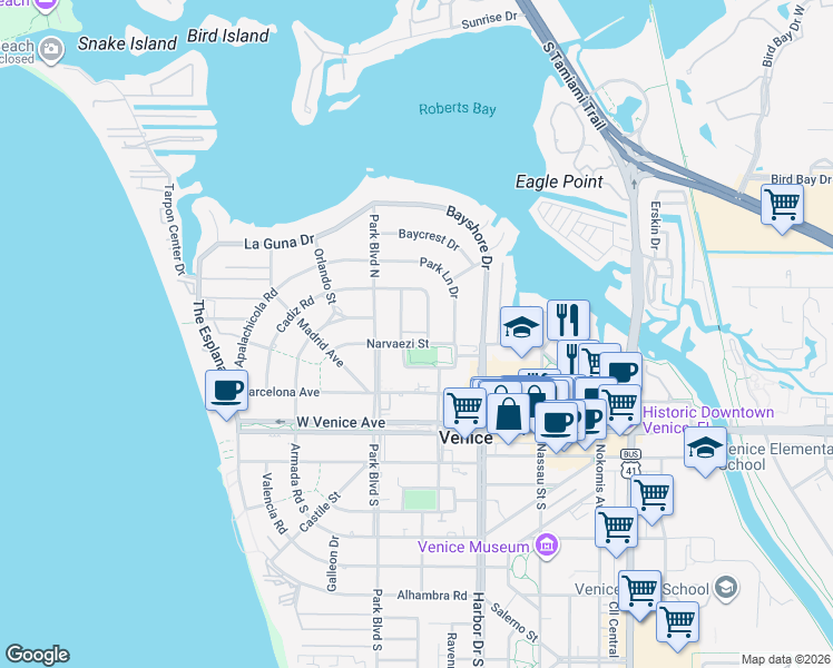 map of restaurants, bars, coffee shops, grocery stores, and more near 514 Parkdale Mews in Venice