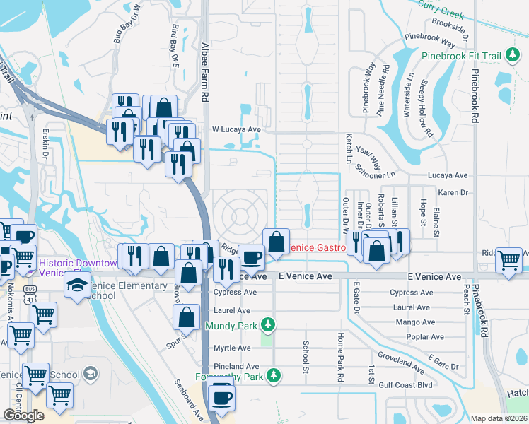 map of restaurants, bars, coffee shops, grocery stores, and more near 900 Freeport West in Venice