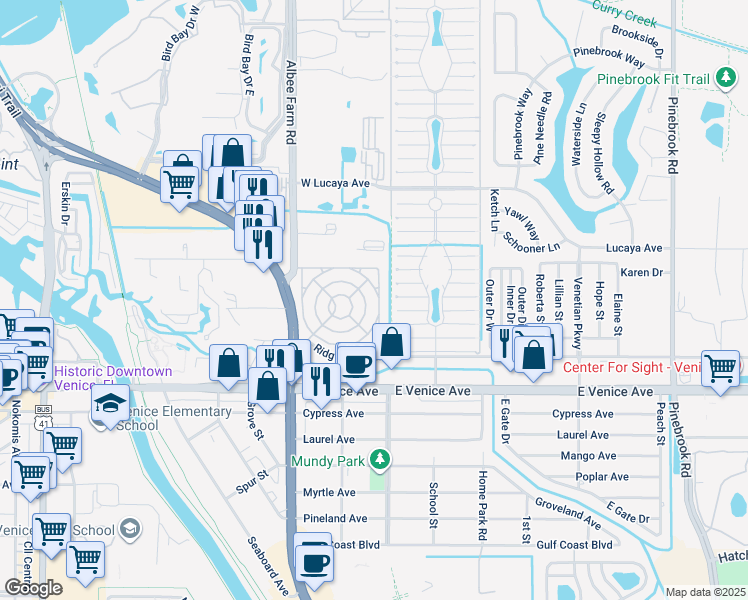 map of restaurants, bars, coffee shops, grocery stores, and more near 900 Freeport West in Venice