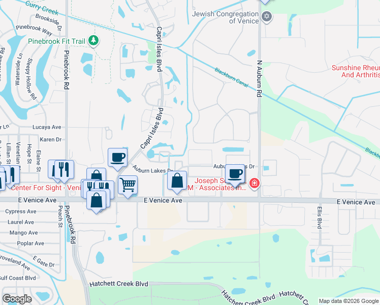 map of restaurants, bars, coffee shops, grocery stores, and more near 904 Gondola Park Drive in Venice