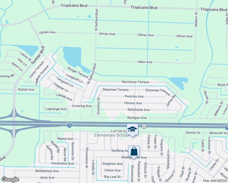 map of restaurants, bars, coffee shops, grocery stores, and more near 3699 Granicus Street in North Port