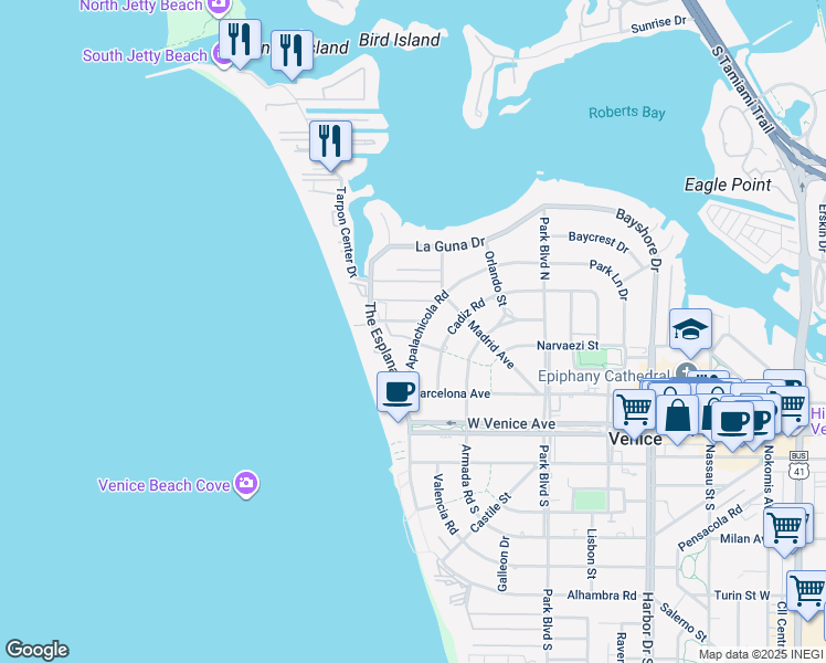 map of restaurants, bars, coffee shops, grocery stores, and more near 805 Ormond Street in Venice