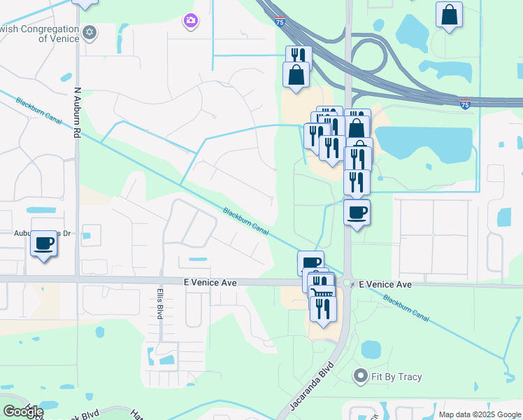 map of restaurants, bars, coffee shops, grocery stores, and more near 2826 Norwood Lane in Venice