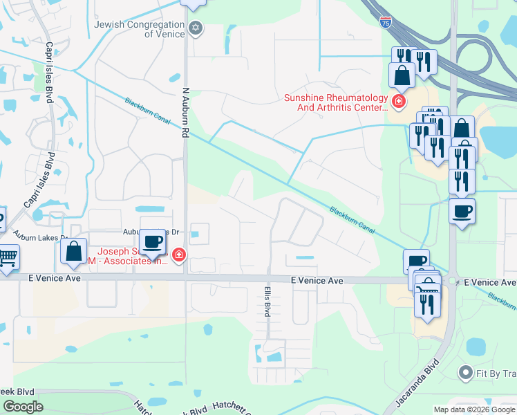 map of restaurants, bars, coffee shops, grocery stores, and more near 1928 Canary Island Street in Venice