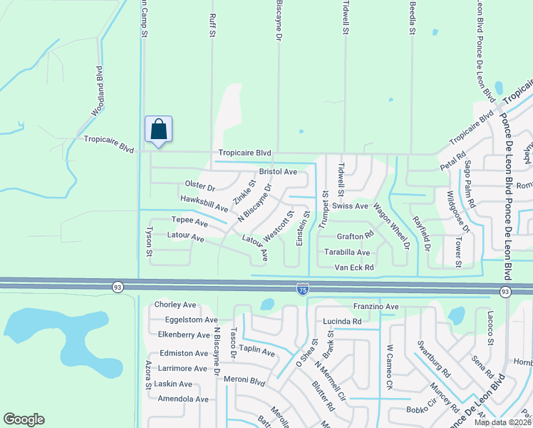 map of restaurants, bars, coffee shops, grocery stores, and more near 5711 Bristol Avenue in North Port