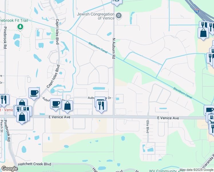 map of restaurants, bars, coffee shops, grocery stores, and more near 313 Marsh Creek Road in Venice