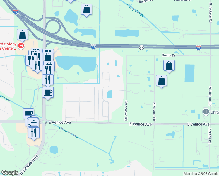 map of restaurants, bars, coffee shops, grocery stores, and more near 148 Wading Bird Drive in Venice