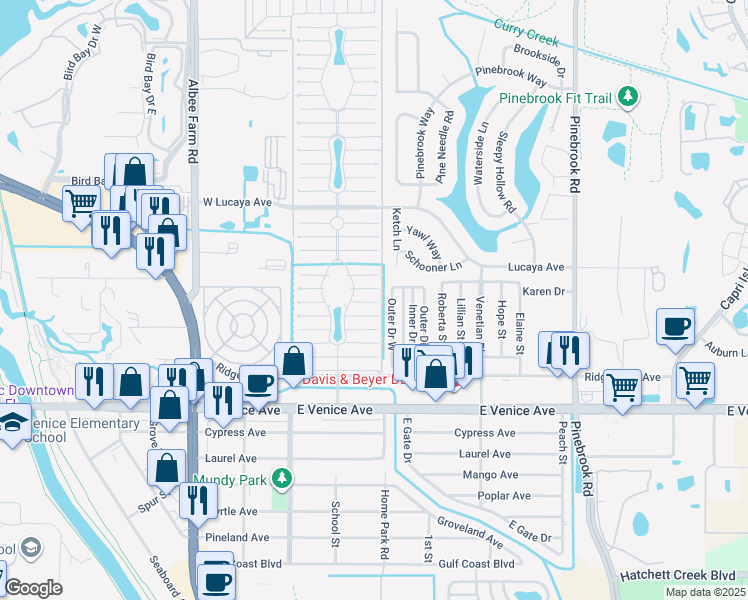 map of restaurants, bars, coffee shops, grocery stores, and more near 969 Eleuthera Street East in Venice