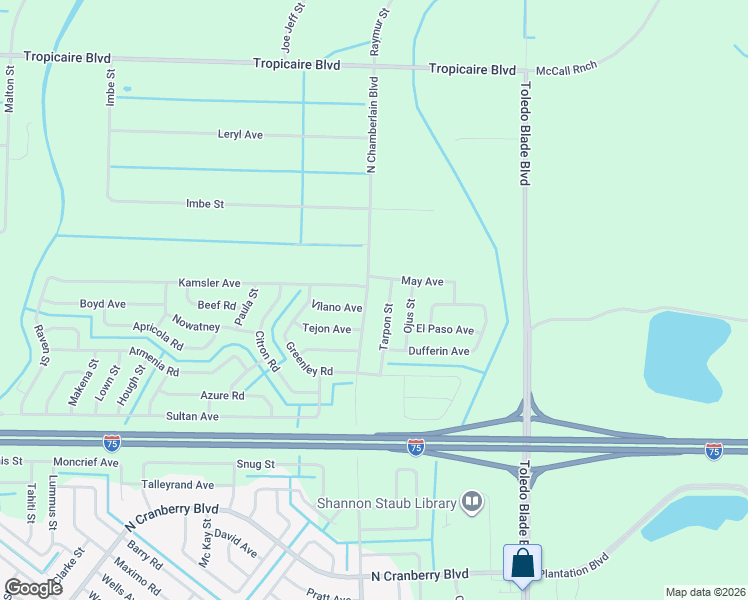 map of restaurants, bars, coffee shops, grocery stores, and more near 5466 North Chamberlain Boulevard in North Port