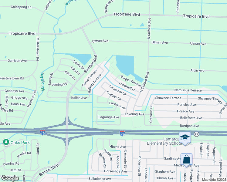 map of restaurants, bars, coffee shops, grocery stores, and more near 4374 Langsom Lane in North Port