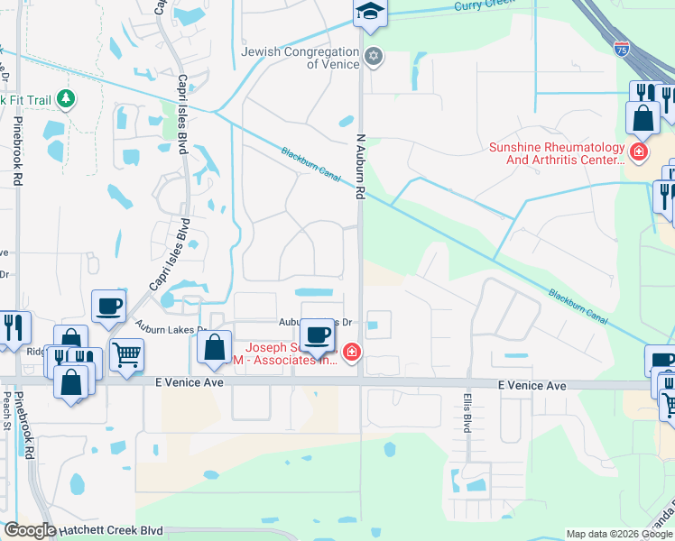 map of restaurants, bars, coffee shops, grocery stores, and more near 308 Marsh Creek Road in Venice