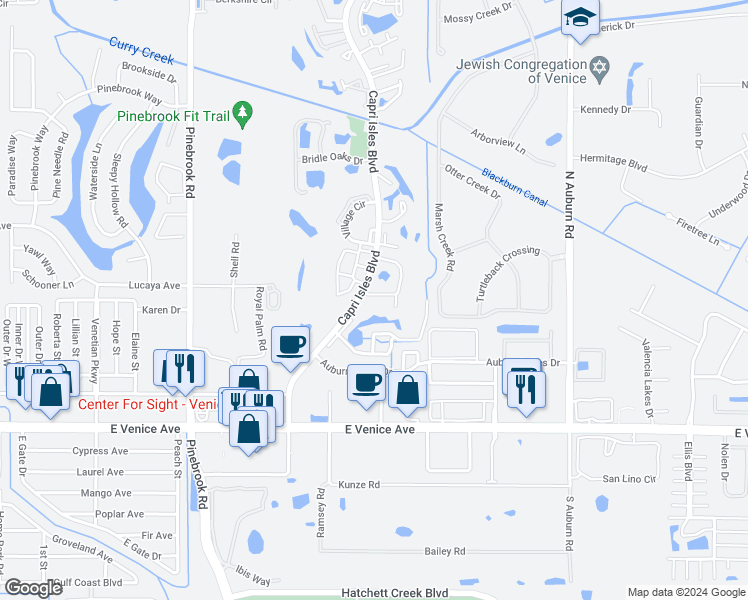 map of restaurants, bars, coffee shops, grocery stores, and more near 742 Avenida Estancias in Venice