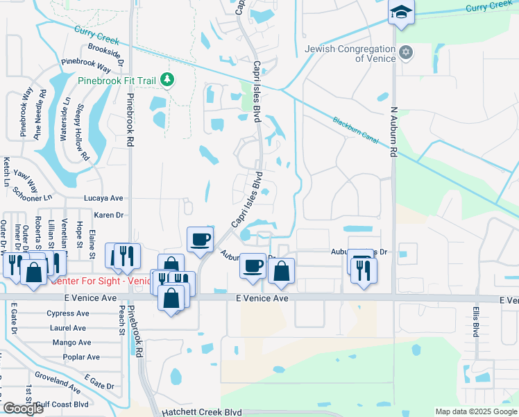 map of restaurants, bars, coffee shops, grocery stores, and more near 603 Ironwood Circle in Venice
