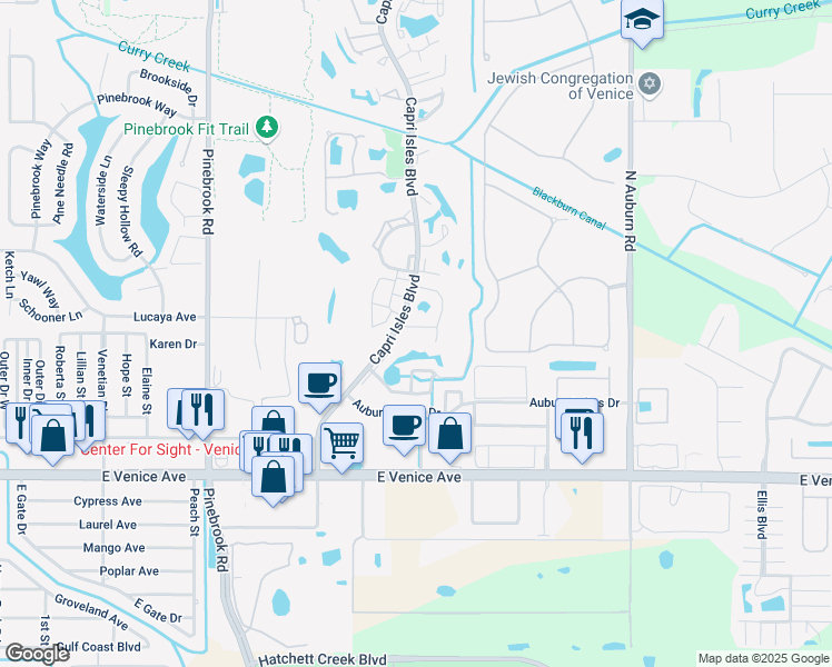 map of restaurants, bars, coffee shops, grocery stores, and more near 750 Avenida Estancias in Venice