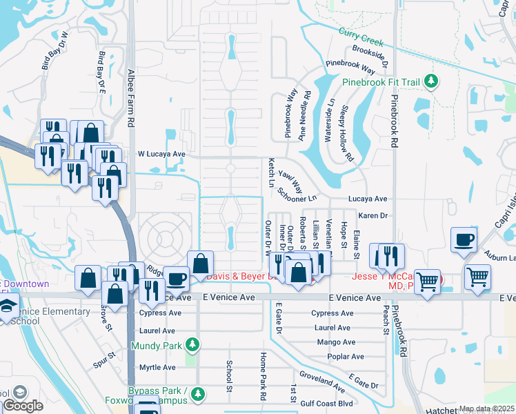 map of restaurants, bars, coffee shops, grocery stores, and more near 967 Haiti West in Venice