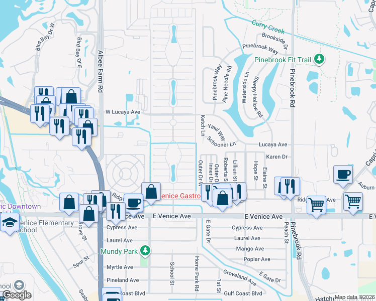 map of restaurants, bars, coffee shops, grocery stores, and more near 967 Haiti West in Venice