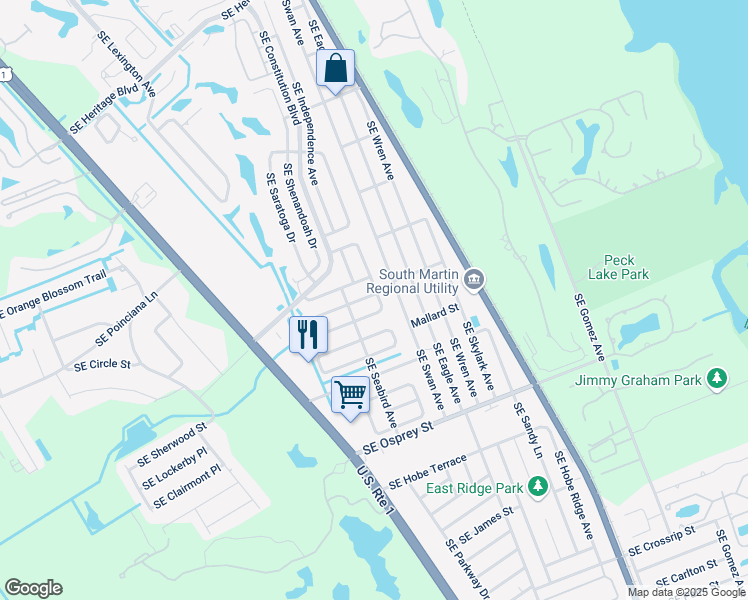map of restaurants, bars, coffee shops, grocery stores, and more near 7078 Southeast Delegate Street in Hobe Sound