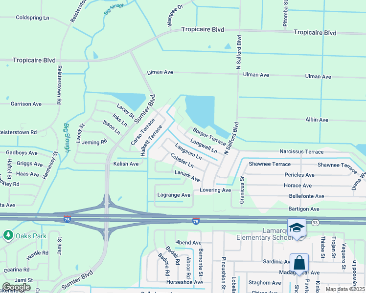 map of restaurants, bars, coffee shops, grocery stores, and more near 4374 Langsom Lane in North Port