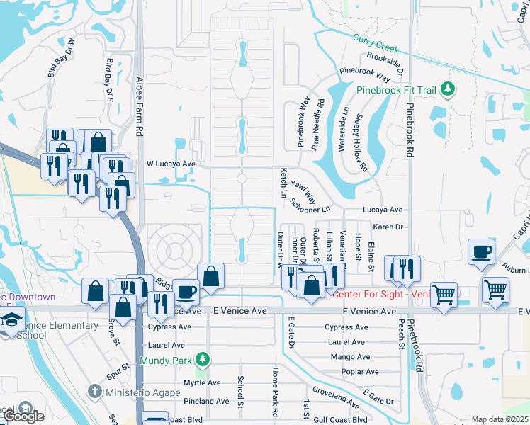 map of restaurants, bars, coffee shops, grocery stores, and more near 967 Haiti West in Venice