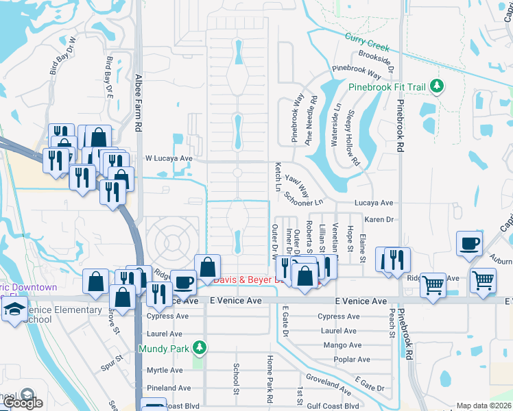 map of restaurants, bars, coffee shops, grocery stores, and more near 967 Haiti West in Venice