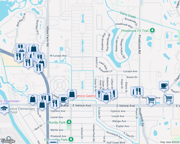 map of restaurants, bars, coffee shops, grocery stores, and more near 967 Haiti West in Venice