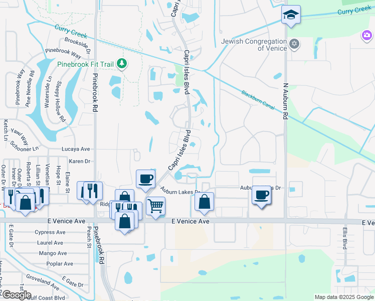 map of restaurants, bars, coffee shops, grocery stores, and more near 603 Ironwood Circle in Venice
