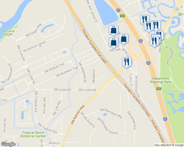 map of restaurants, bars, coffee shops, grocery stores, and more near 8192 Southwest Marin Drive in Stuart
