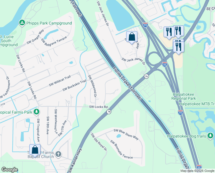map of restaurants, bars, coffee shops, grocery stores, and more near 8192 Southwest Marin Drive in Stuart