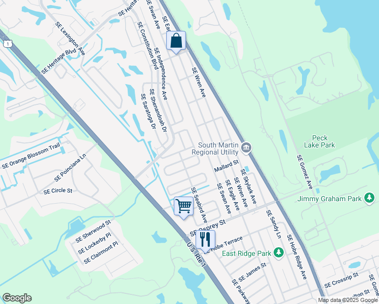map of restaurants, bars, coffee shops, grocery stores, and more near 7078 Southeast Delegate Street in Hobe Sound