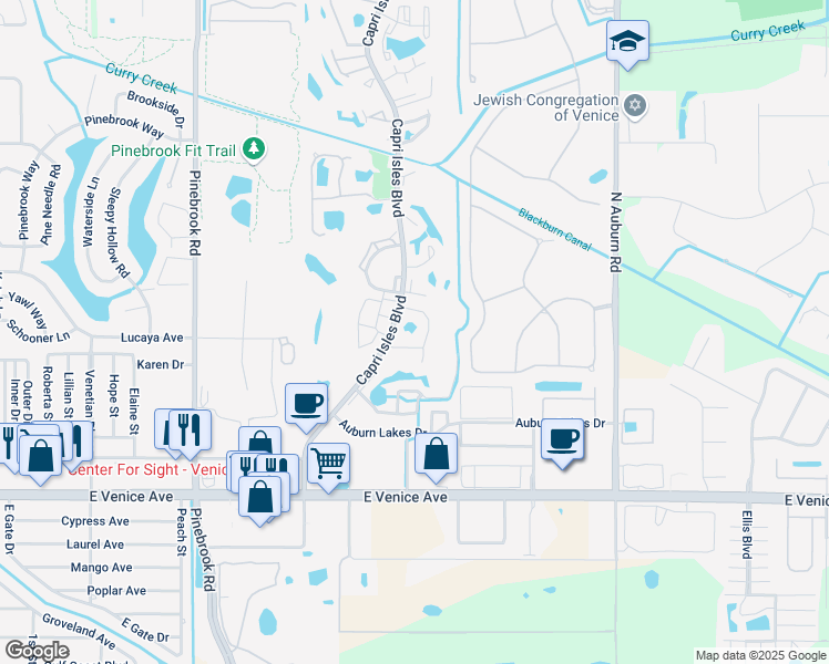 map of restaurants, bars, coffee shops, grocery stores, and more near 750 Avenida Estancias in Venice