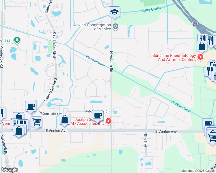 map of restaurants, bars, coffee shops, grocery stores, and more near 299 Marsh Creek Road in Venice