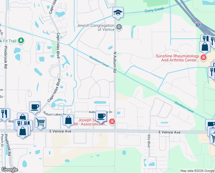 map of restaurants, bars, coffee shops, grocery stores, and more near 308 Marsh Creek Road in Venice