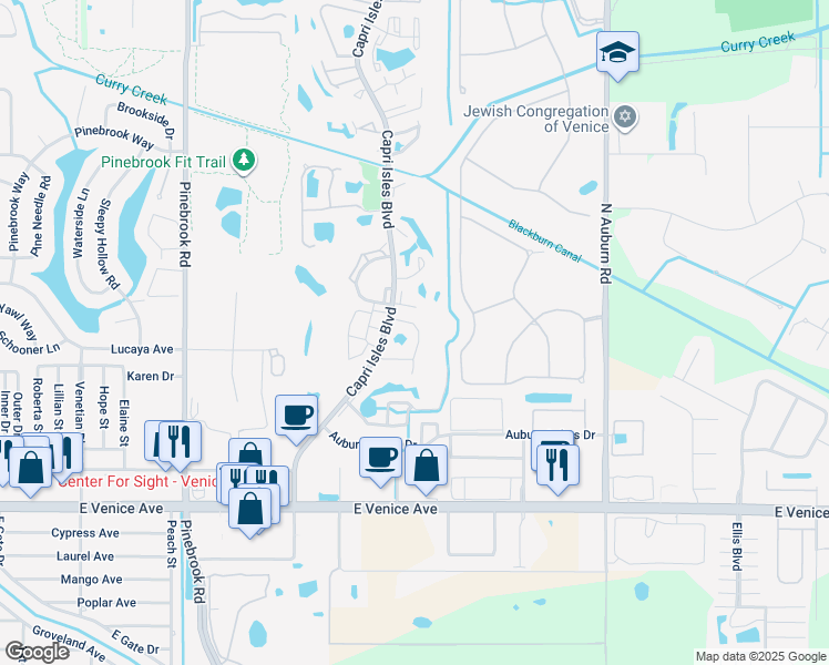 map of restaurants, bars, coffee shops, grocery stores, and more near 790 Capri Isles Boulevard in Venice