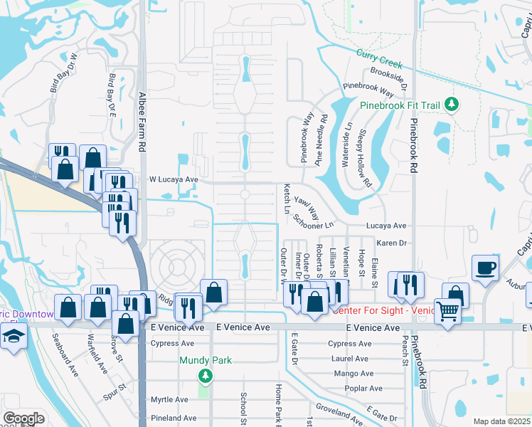 map of restaurants, bars, coffee shops, grocery stores, and more near 979 Jacinto West in Venice