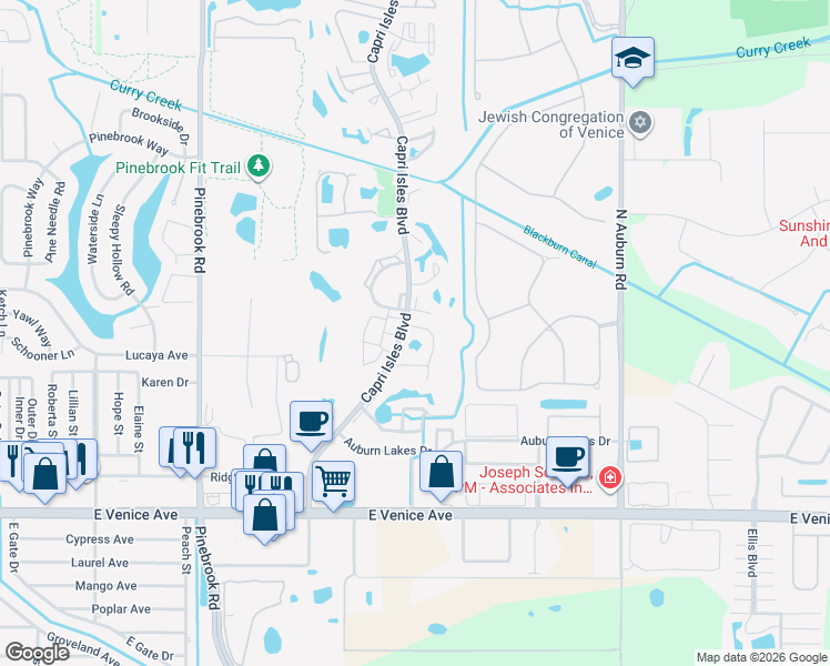map of restaurants, bars, coffee shops, grocery stores, and more near 790 Capri Isles Boulevard in Venice