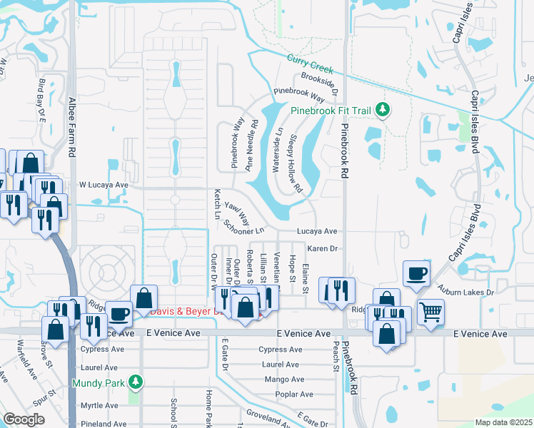 map of restaurants, bars, coffee shops, grocery stores, and more near 1234 Lucaya Avenue in Venice