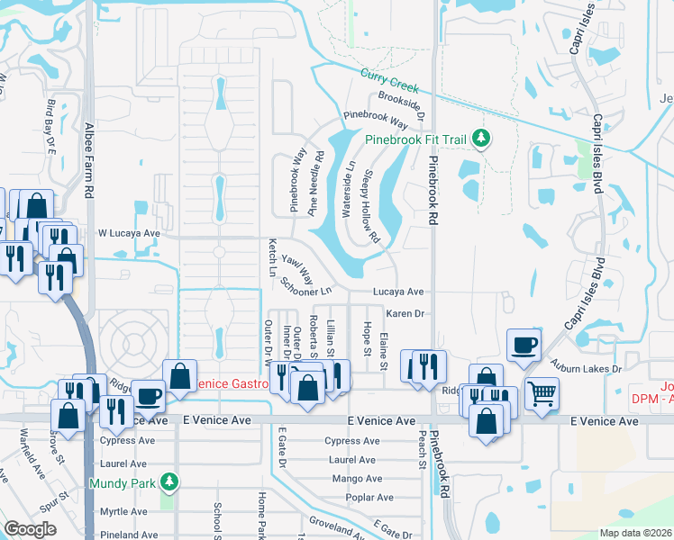map of restaurants, bars, coffee shops, grocery stores, and more near 1234 Lucaya Avenue in Venice