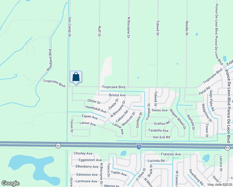 map of restaurants, bars, coffee shops, grocery stores, and more near 8114 Bristol Avenue in North Port