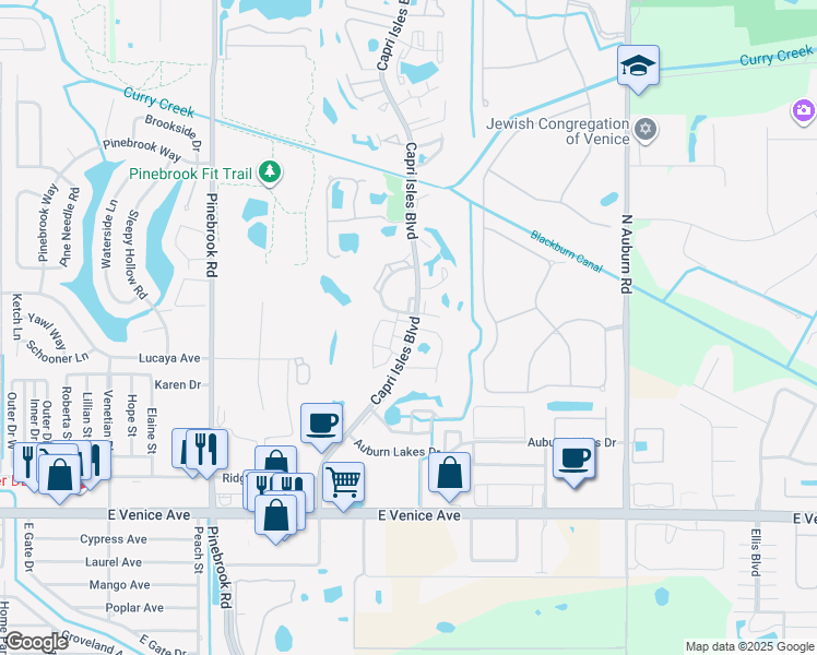 map of restaurants, bars, coffee shops, grocery stores, and more near 676 Ironwood Court in Venice