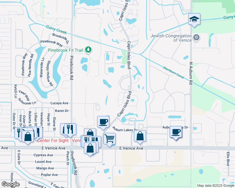 map of restaurants, bars, coffee shops, grocery stores, and more near 651 Ironwood Circle in Venice