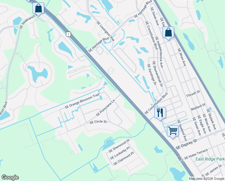 map of restaurants, bars, coffee shops, grocery stores, and more near 6425 Southeast Federal Highway in Hobe Sound