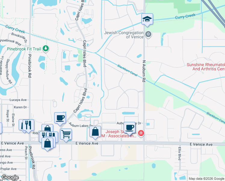 map of restaurants, bars, coffee shops, grocery stores, and more near 374 Marsh Landing Way in Venice