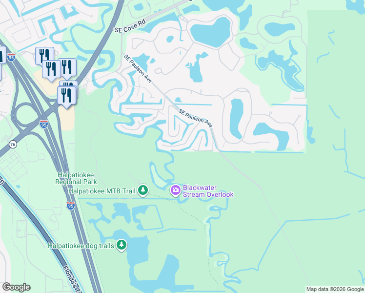 map of restaurants, bars, coffee shops, grocery stores, and more near 386 Cardinal Trail in Stuart
