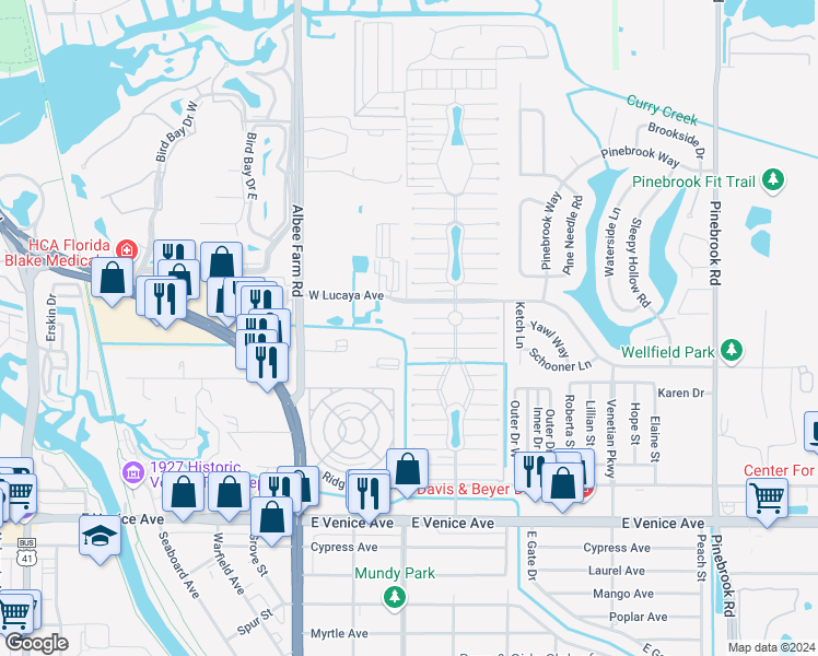 map of restaurants, bars, coffee shops, grocery stores, and more near 903 Jacinto West in Venice