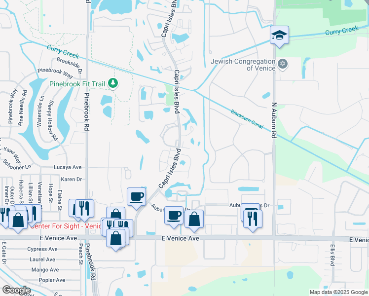 map of restaurants, bars, coffee shops, grocery stores, and more near 790 Capri Isles Boulevard in Venice