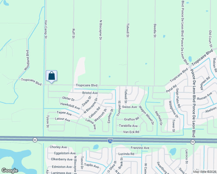 map of restaurants, bars, coffee shops, grocery stores, and more near 7957 Tropicaire Boulevard in North Port