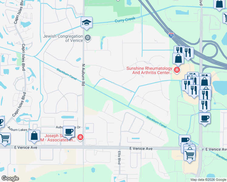 map of restaurants, bars, coffee shops, grocery stores, and more near 2506 Firetree Lane in Venice