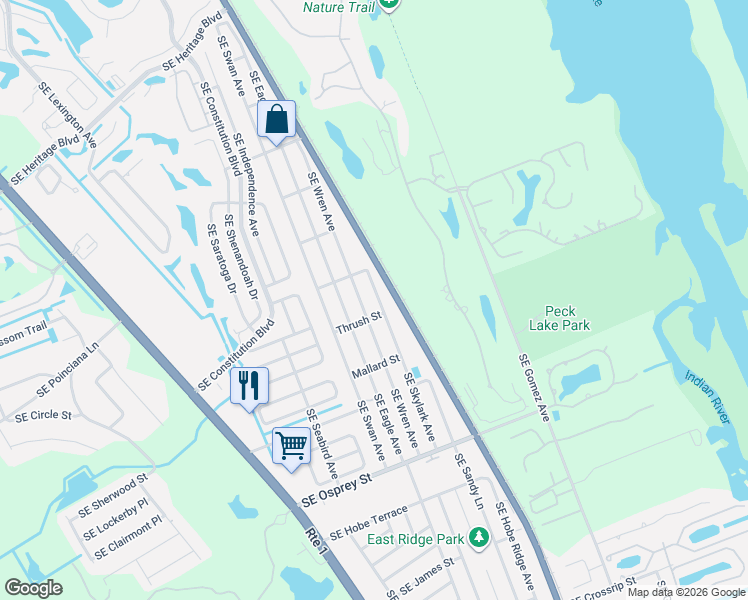 map of restaurants, bars, coffee shops, grocery stores, and more near 8031 Southeast Skylark Avenue in Hobe Sound