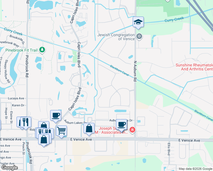 map of restaurants, bars, coffee shops, grocery stores, and more near 374 Marsh Landing Way in Venice